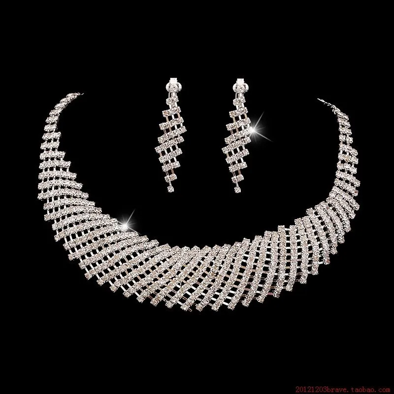 European and American foreign trade fashion full diamond women's necklace earrings set, cross-border bridal jewelry necklace