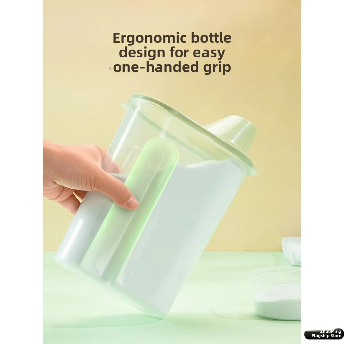 大型プラスチック製洗濯洗剤収納ボックス、スプーン付き蓋付き容器、家庭用収納ボトルジャー、洗濯オーガナイザー