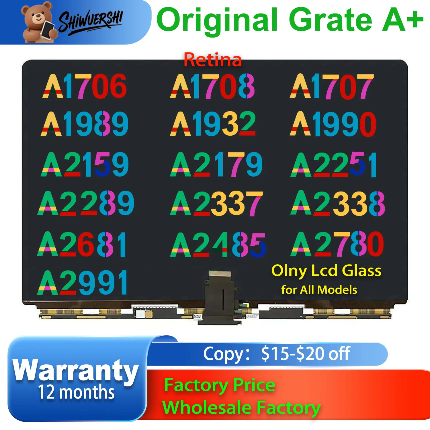 

New LCD Glass Panel Only for Macbook A2337 A2338 A2681 A2289 A2159 A2251 A2485 A2780 A2991 A3113 A1706 A1708 A1989 A1707