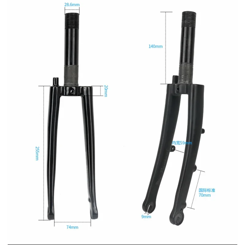 RIRO Bicycle Fork Carbon Fiber Rigid Fork 74MM Fit Disc /C Brake 16 \'\' 1 3/8 1 1/4 355 Lightweight Folding Bike Forks