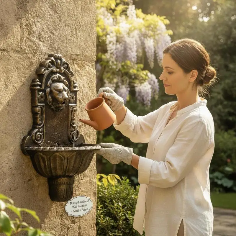 Fontaine Murale Design Tête de Lion en Bronze - Cascade d'Eau Extérieure en Métal, Décoration Murale de Jardin avec Rétroéclairage, Idéale pour Patio, Terrasse, Cour