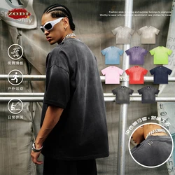 ZODF 2024 Summer Men Washed Gradient T-Shirts Unisex Women Distressed 250gsm Cotton T Shirt Brand Tees Streetwears HY0814