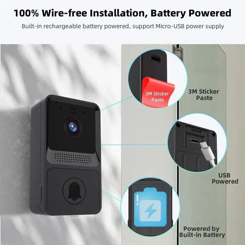 Campainha Wi-Fi Sem Fio Inteligente, Câmera De Vídeo Interfone, Campainha De Anel Da Porta, Proteção De Segurança Chime, Monitor Doméstico