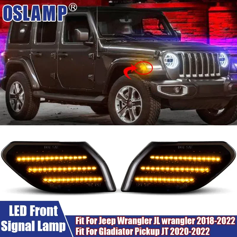 2Pcs/Pair Auto LED Signal Lamps Car Accessories High Quality LED Front Bumper Lights Fit For Jeep Wrangler JL wrangler 2018-2022