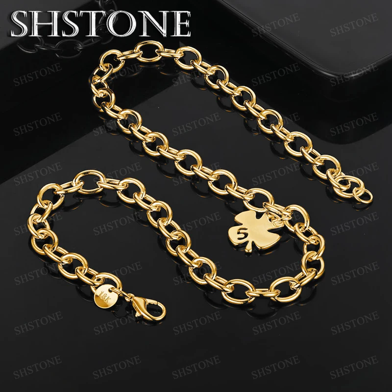 

45cm 18k Gold Four-Leaf Clover Pendant Necklace For Women Fashion Party Exquisite Beautiful Jewelry Birthday Anniversary Gift