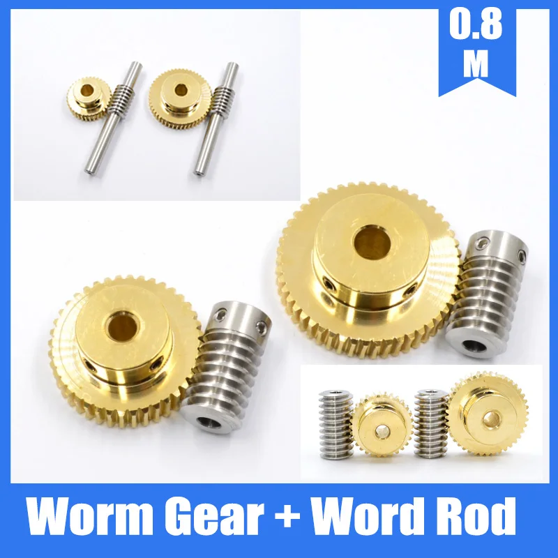 Copper Worm Gear Stainless Steel Worm 0.8M Modulus 20T-60T Resistant Worm Gear Drive Set for Industrial Mechanical Transmission