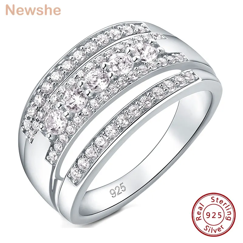 Newshe 925 Sterling Silver 3-Row Wedding Bands for Women Girls Eternity Statement Rings Luxury Jewelry Dating Anniversary Gift