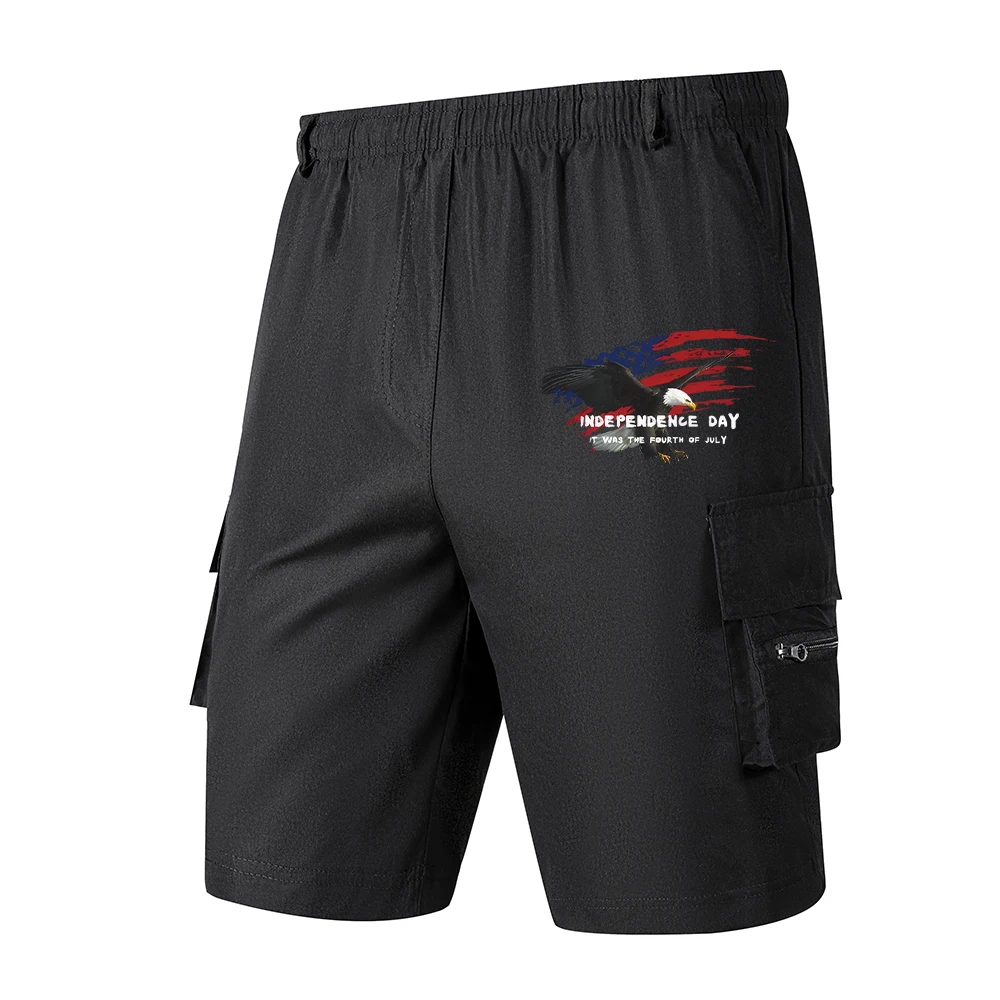 

Men's Cargo Shorts Outdoor Tactical Shorts American Flag Print Summer Casual Sports Pants Loose Elastic Waist Cargo Shorts