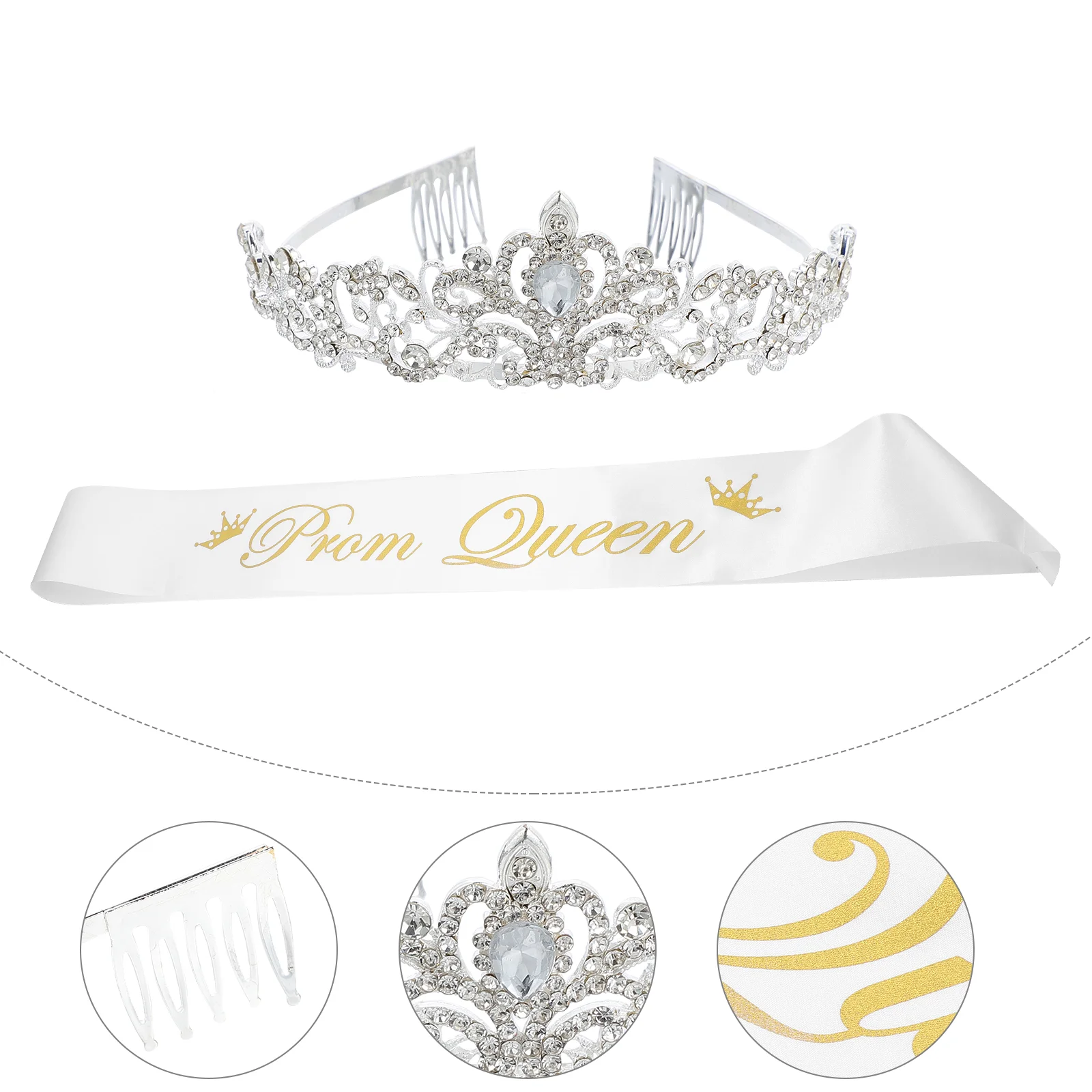 

2 Pcs Props Shoulder Adult Tiara Prom Crown Sash Princess