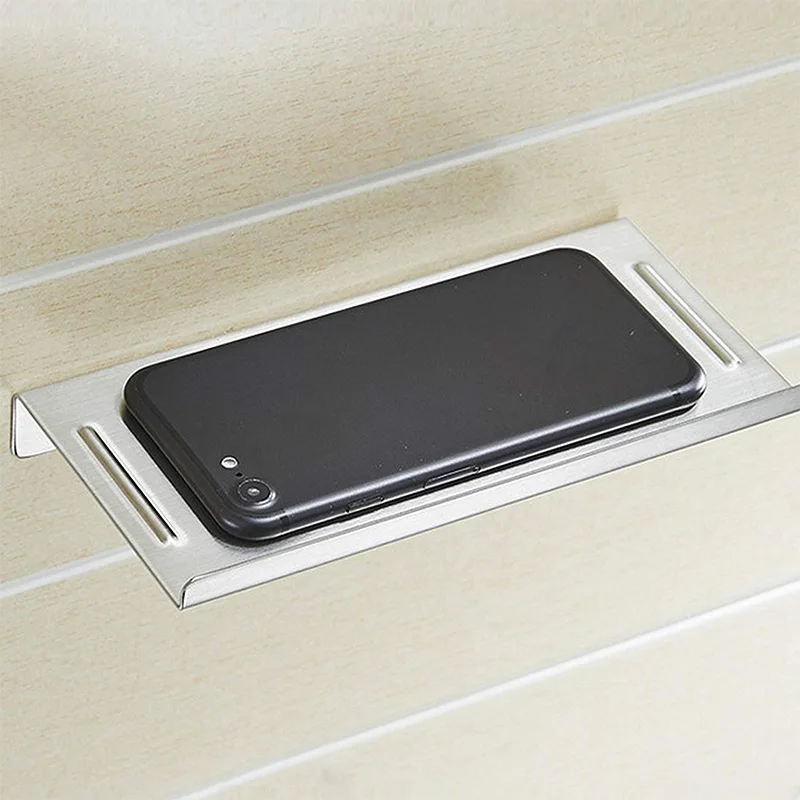 Wall Mount Stainless Steel Bathroom Toilet Small Phone Holder Phone Shelf, Anti-Slip Style and Silver Brushed Finish