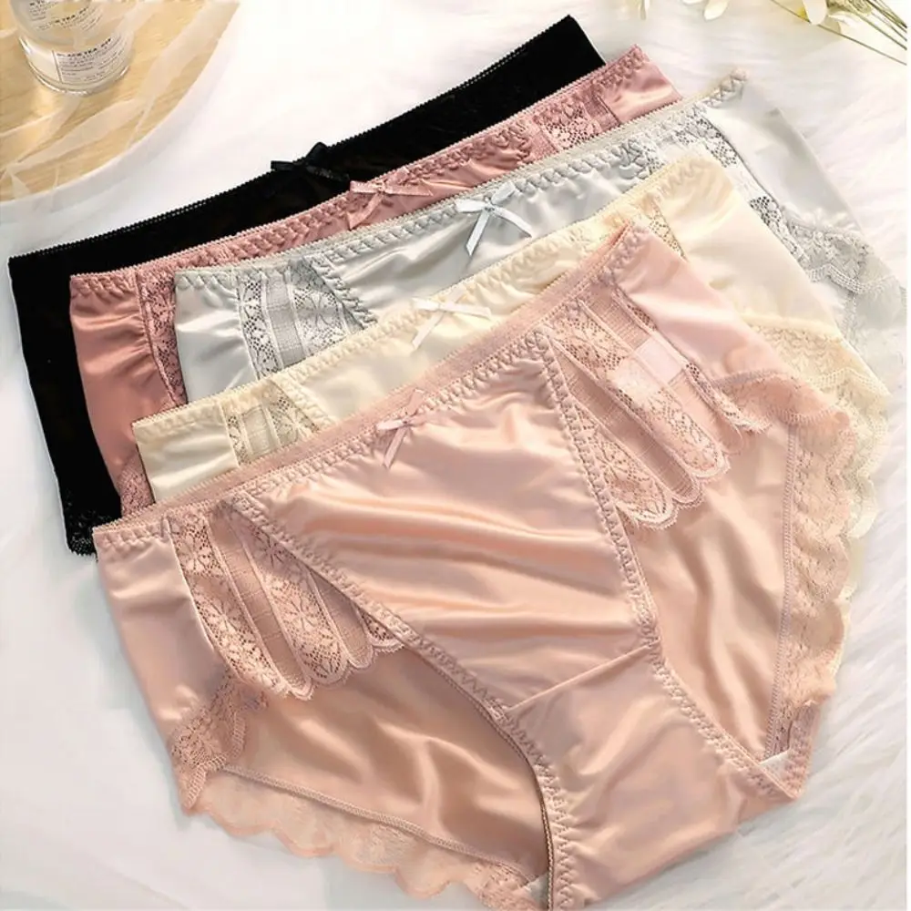 Breathable Women Panties High-end Traceless Lace Girl Knickers Antibacterial Ice Silk Undies