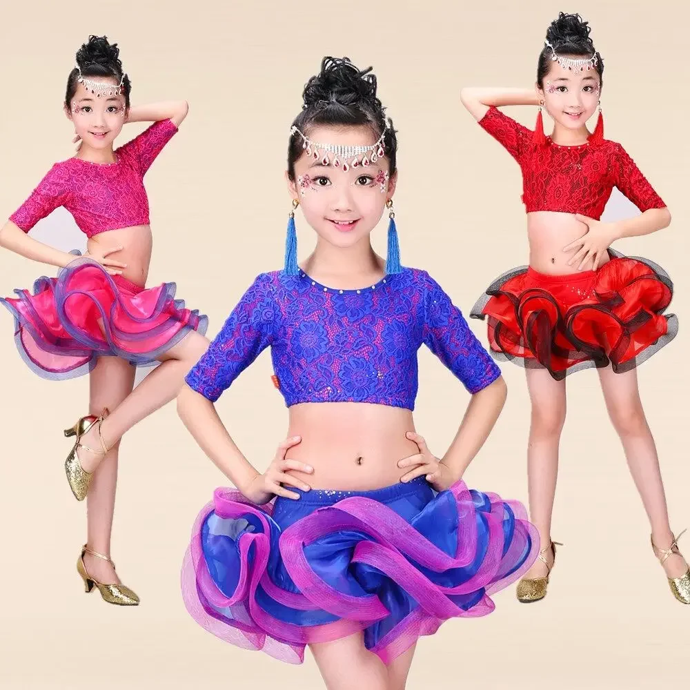 New Summer Latin Dance Dress for Girls Ballroom Tango Kids Modern Competition Stage Outfit Child Latin Dance Costume Dancewear