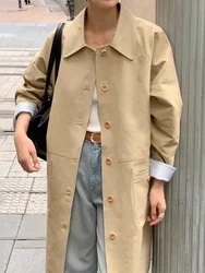 Gagarich Korean Chic Autumn Retro Simple Single Breasted Large Pocket Loose Casual Mid to Long Sleeved Trench Coat Women