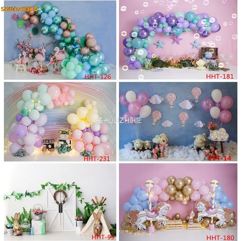 

SHUOZHIKE Personalized Decoration With Colorful Balloon Arch Snowman Background Newborn Birthday Photography Backdrops FS-99