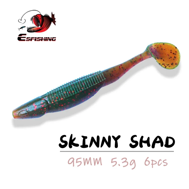 

ESFISHING Soft Lure Carp Fishing Skinny Dipper 95mm 6pcs Crankbait Bait Isca Artificial Bass Pike Lure Wobbler T Tail Scent