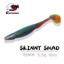 ESFISHING Soft Lure Carp Fishing Skinny Dipper 95mm 6pcs Crankbait Bait Isca Artificial Bass Pike Lure Wobbler T Tail Scent