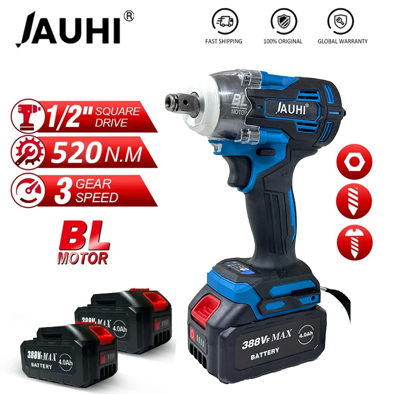 JAUHI-llave de impacto eléctrica sin escobillas 2 en 1, destornillador de 1/2 pulgadas, Herramientas Eléctricas compatibles con batería Makita de 18V