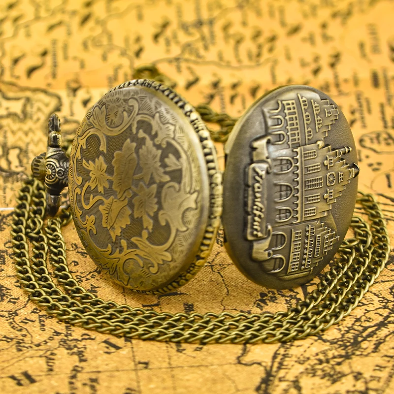 Винтажные бронзовые кварцевые карманные часы с колокольчиком и замком в немецком французском стиле, ностальгические мужские и женские студенческие подарочные часы-раскладушки