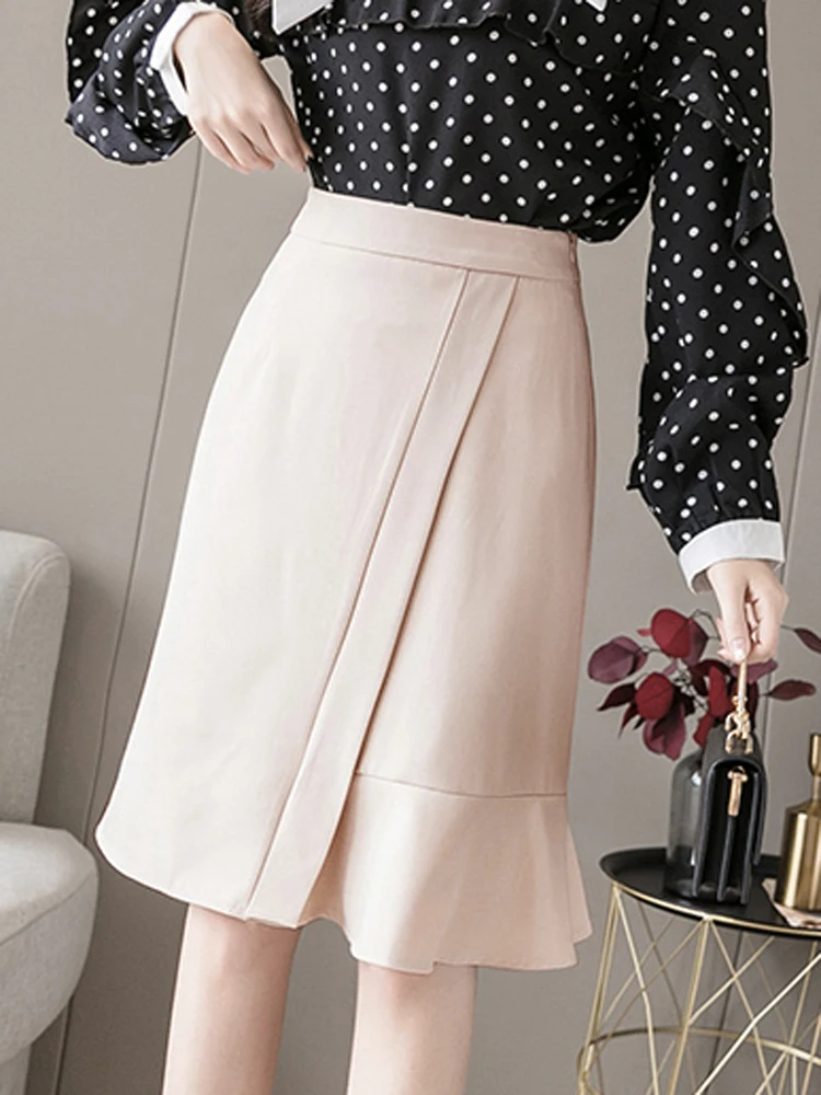 Irregular Skirt 2024 Autumn High Waist Bag Hip Skirts OL Women's Clothing Simple Style Flounced Solid Color Versatile Slim Fit