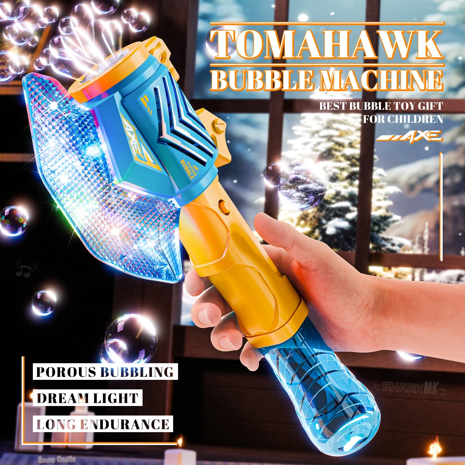 Macchina per bolle elettrica Tomahawk Design accattivante con luci Soffiatore automatico per bolle per 3 anni su Soluzione per bolle non inclusa