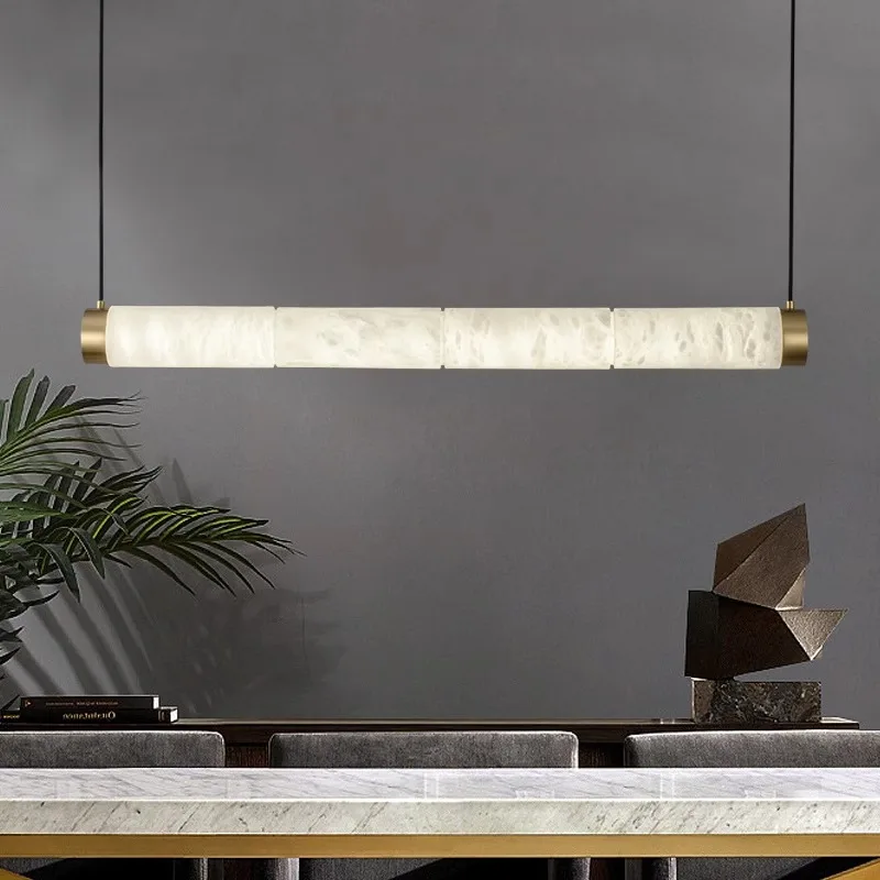 nordic modern dining room hotel long strip marble pendant light kitchen study lobby simple brass pendant lamp