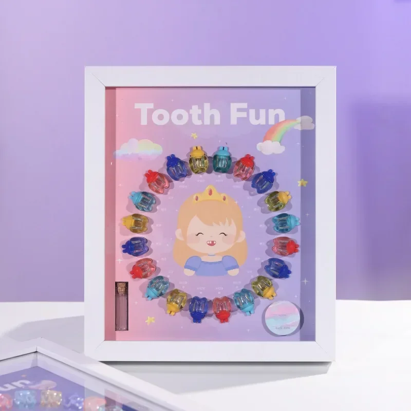 Kids Baby Tooth Box Wooden Plastic Frame Baby Tooth Box Transparent Crystal Tooth House Boy and Girl Baby Tooth Storage Box