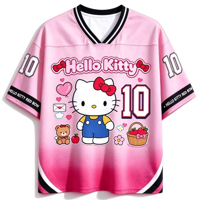 2026 3D Print Football Jersey No.10 Pink Gradient Unisex Summer Kawaii Streetwear Cartoon Fans Tops Family Matching