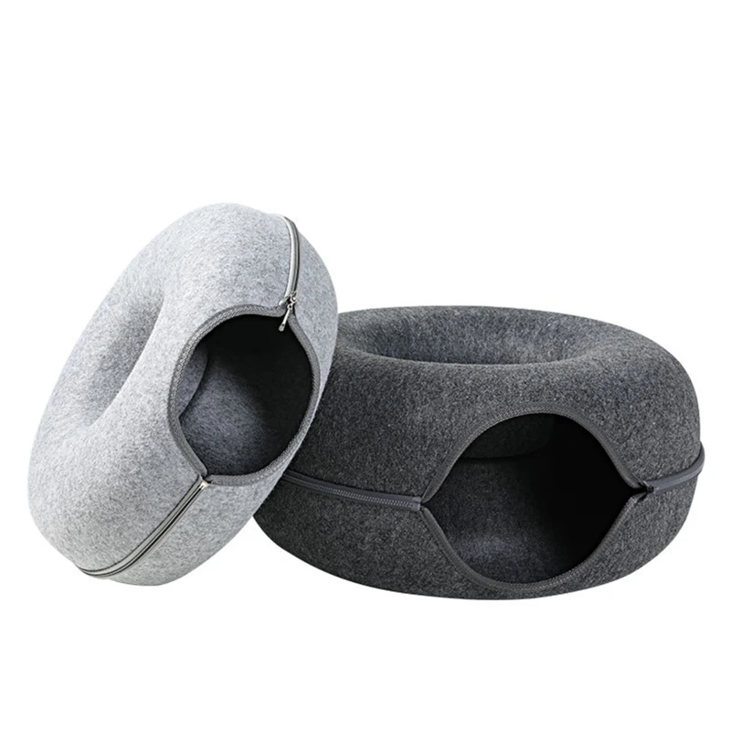 Cat Tunnel Bed Zipper Closure Detachable Playing Tube Condo Toy with Peep Hole Soft Felt Hideout for Kitten Small DropShipping