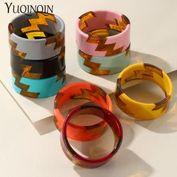 Vintage Colorful Resin Cuff Bangles for Women Wide Geometric Trendy Bangle Bracelets Girls Charm Hand Party Travel Jewelry New