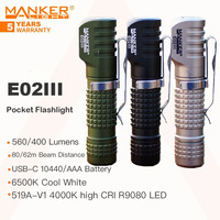 MANKER E02 III 560 Lumen,EDC Pocket Flashlight,Powered 10440/AAA Battery,Magnetic Tail,10 Lighting Modes,with Headband