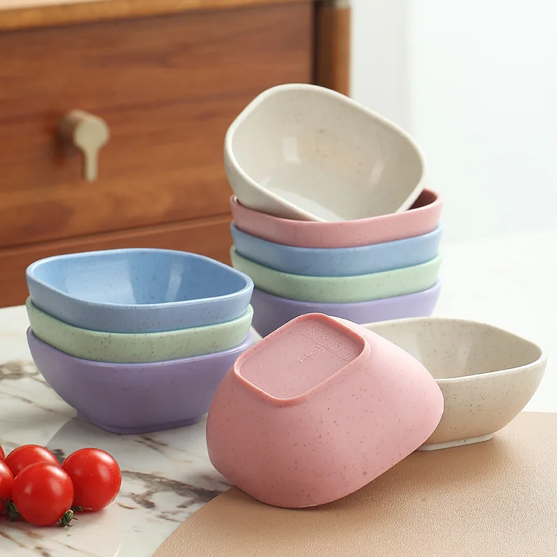 4-Inch Square Saucer 6 Boxed Wheat Straw Saucers Hot Pot Barbecue Saucer Soy Sauce Vinegar Saucer