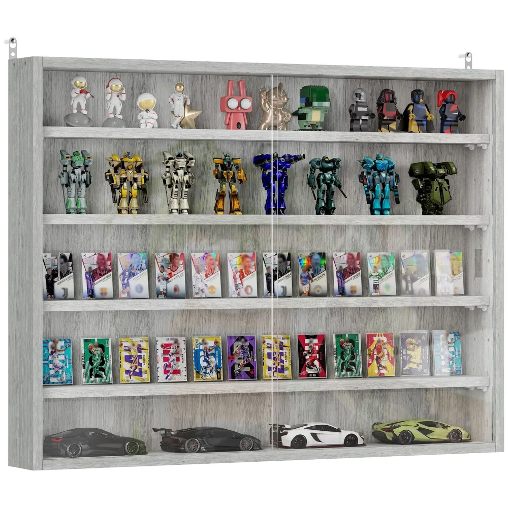 5-Tier Wall Mounted Display Cabinet Glass Doors Black 23.6