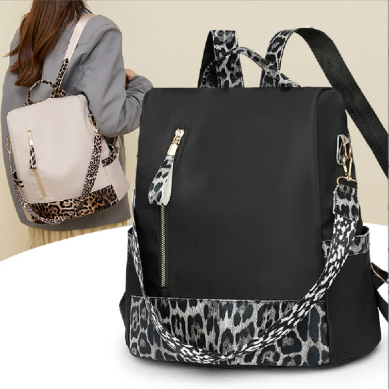 Korean New Fashion Leopard Designer Large Capacity Travel Backpacks Women's Waterproof Nylon Shoulder Bags Totes School Bag
