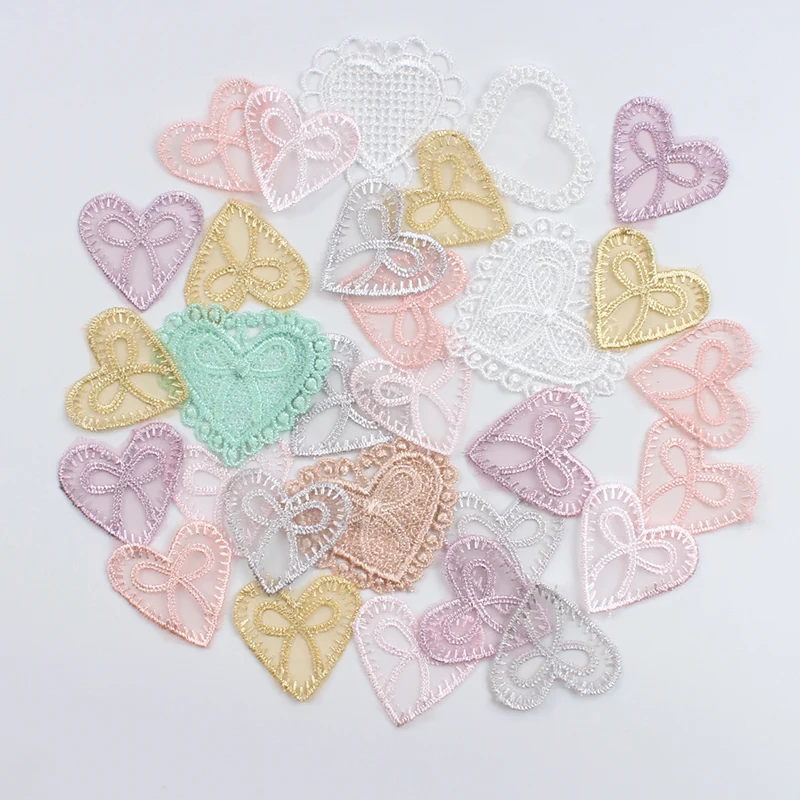 20PCS/Lot 31*27mm Heart Shape Vintage Lace Stick Sew on Farbic Flower Motifs Lace Cratfs DIY Dress Accessories Patch