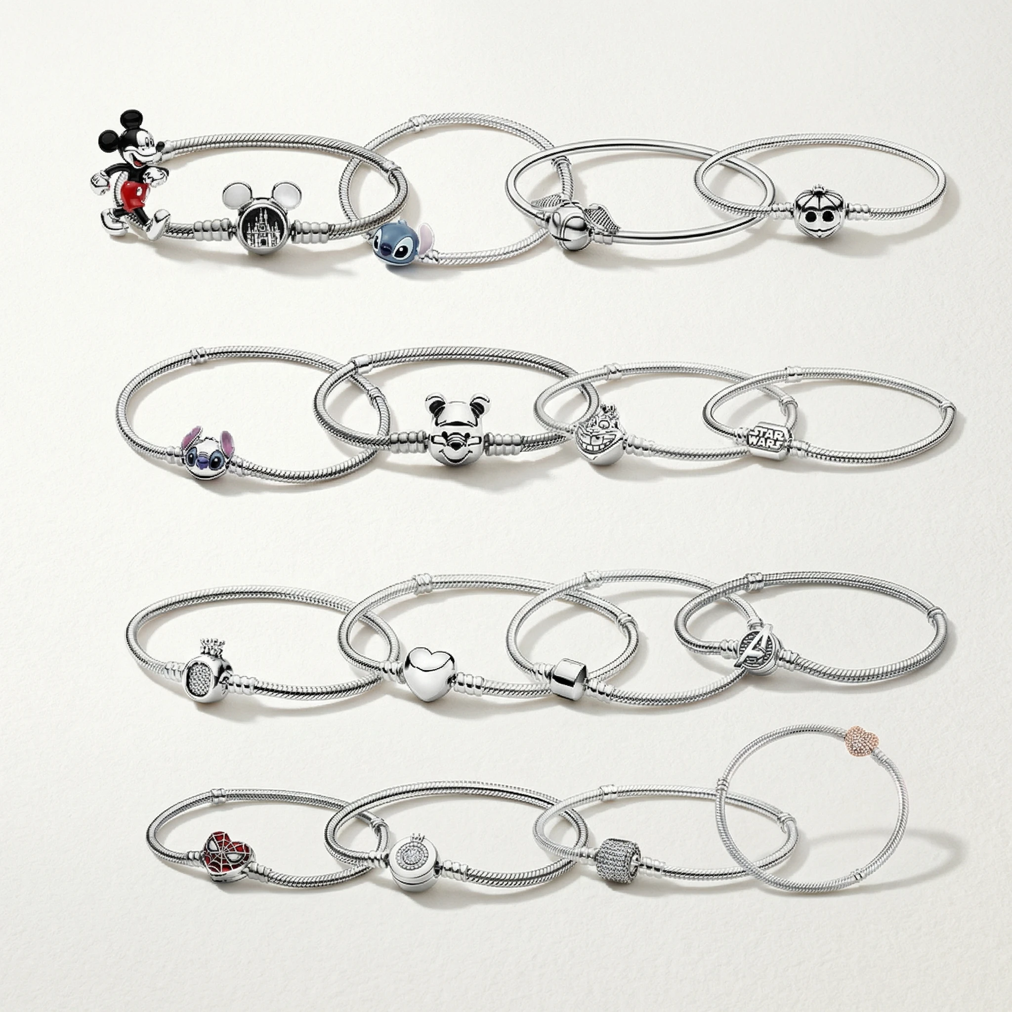 2026 Novedad: Dijes de dibujos animados de Plata de ley 925 compatibles con pulseras originales, Mickey, Stitch, Cadena de serpiente, Brazalete, Joyería DIY, Regalo para mujer