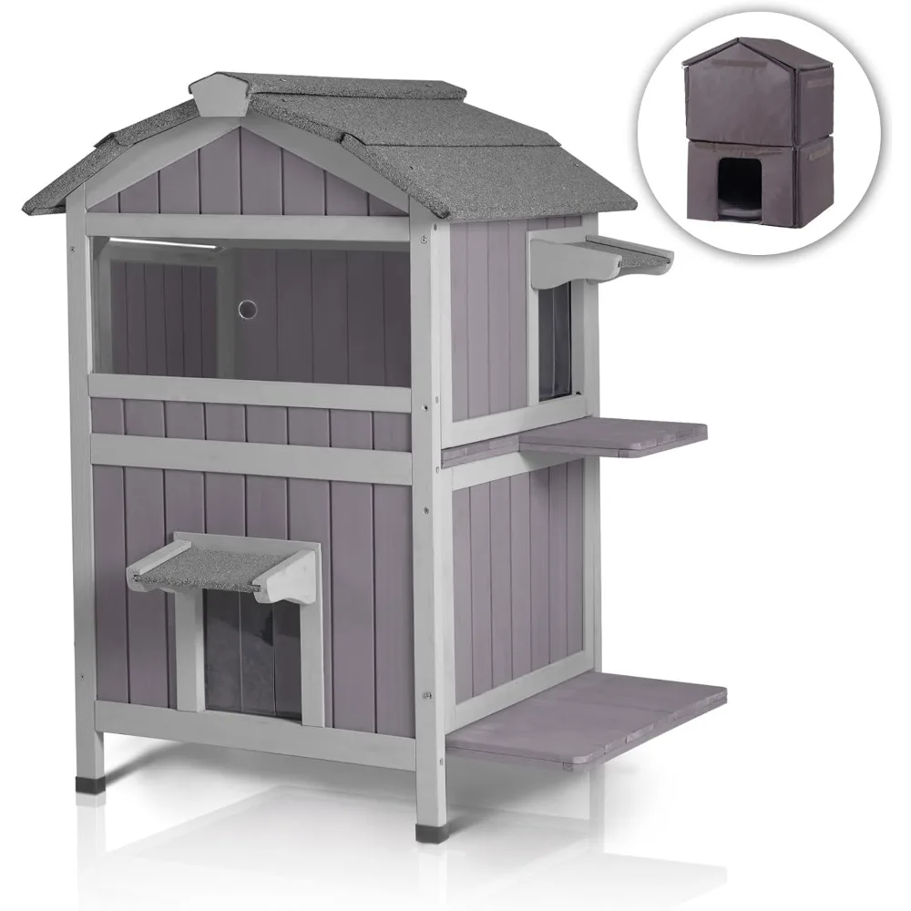 

Insulated Outdoor Cat House for Winter Feral Cat Shelter Weatherproof 2-Story