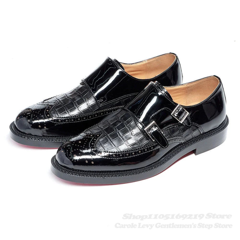 2026 Summer New British Style Retro Embossed Double Buckle Thick Bottom Single Shoes Men's Business Office Trendy Shoes