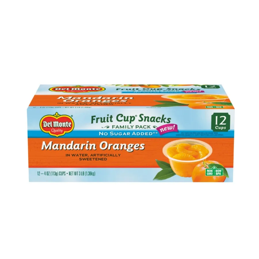 

12 Pack Del Monte Fruit Cup Snacks No Sugar Added Mandarin Orange 4 oz cups