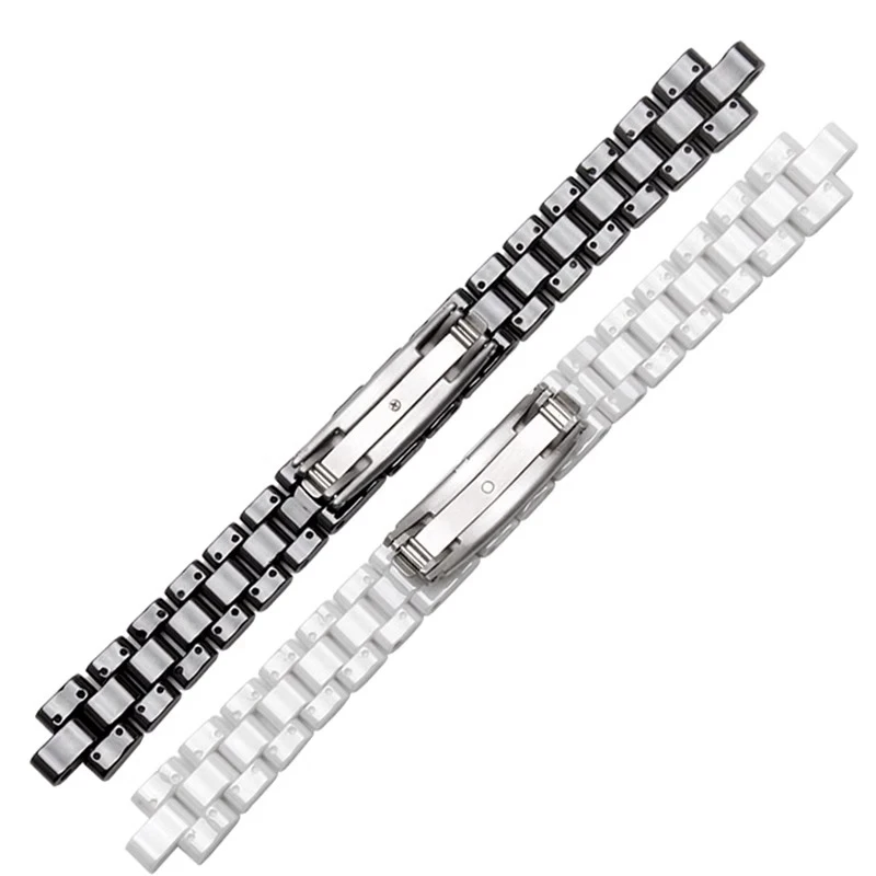 16mm 19mm high quality Ceramic Watchband Black White For J12 Bracelet Bands Strap Stainless steel Folding Buckle chain