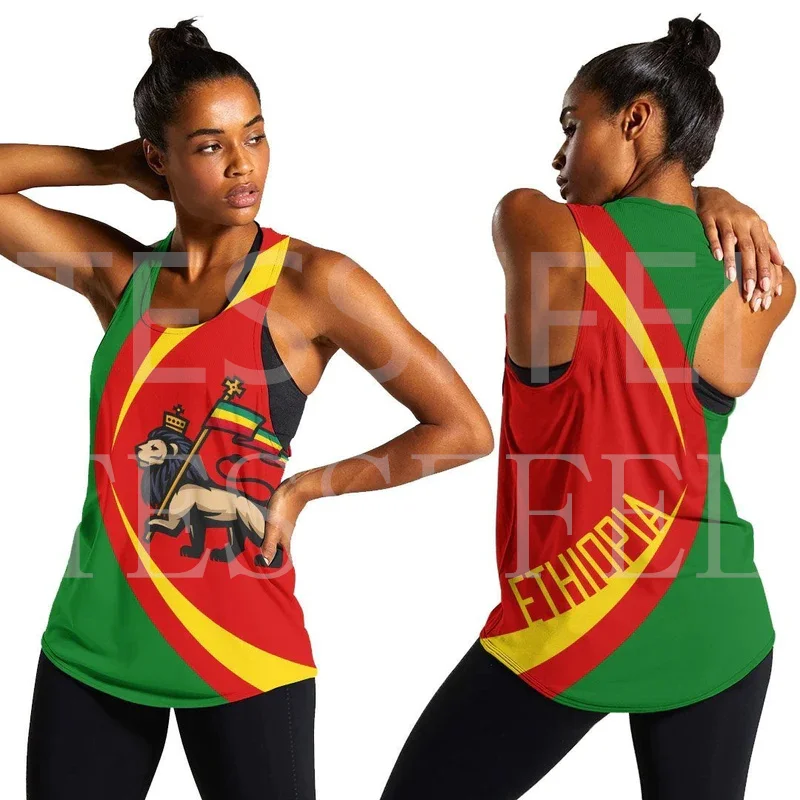 NewFashion Africa County Ethiopia Reggae Lion Tattoo 3DPrint Summer Casual Fitness Women Racerback Vest TankTop Sleeveless X2