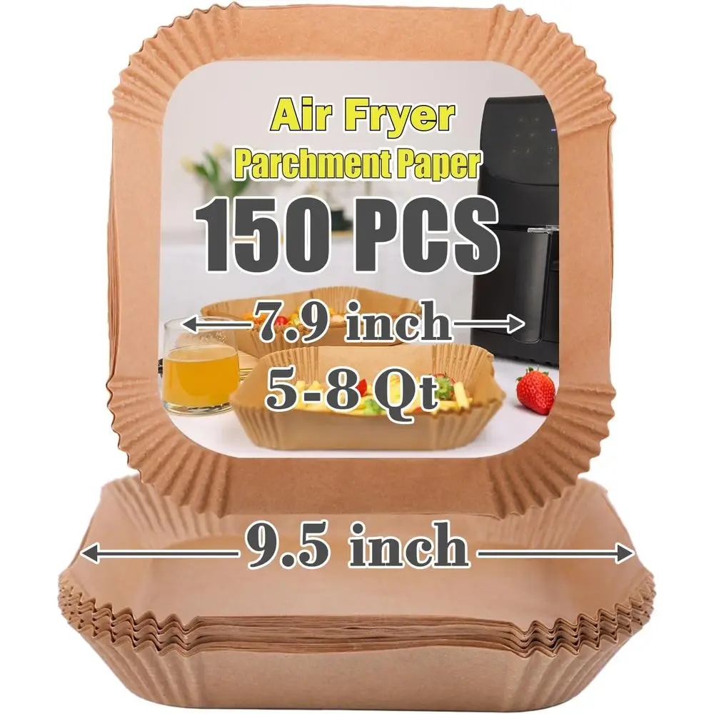 

Disposable Large 150 Pcs or 5 to 8 Qt Basket, 7.9 inch Unbleached Non-stick Oil-proof Parchment Paper