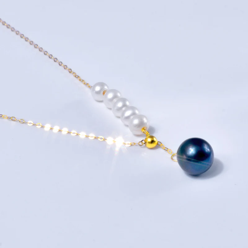 18K Yellow Gold necklace pendant Natural Sea Water Tahiti Black Pearl au750 Fine Jewelry new wedding party gift for women x606