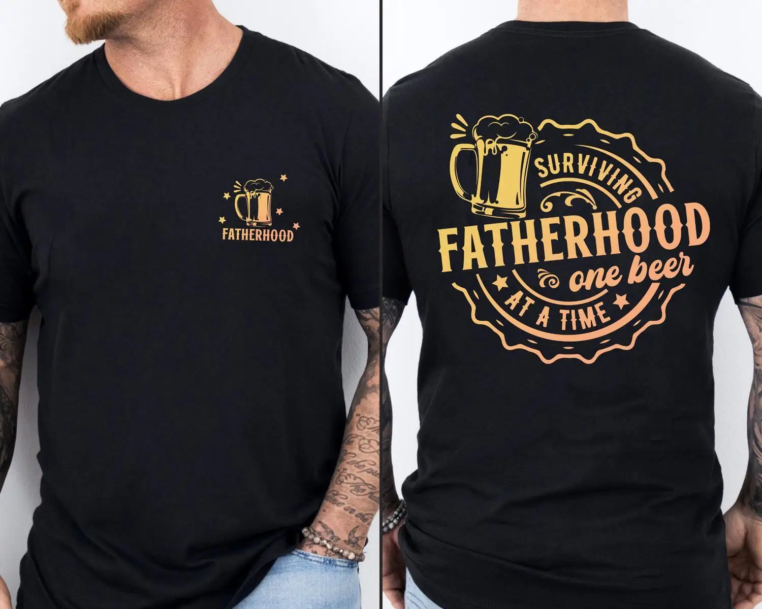 

Funny Fatherhood Front And Back Shirt ,Surviving Fatherhood One Beer At A Time