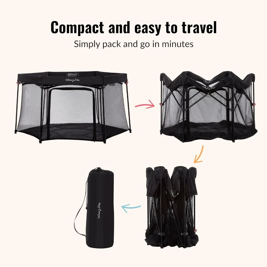 Set box Onyx con baldacchino Box per bambini Box portatile e leggero per neonati e bambini piccoli Nero