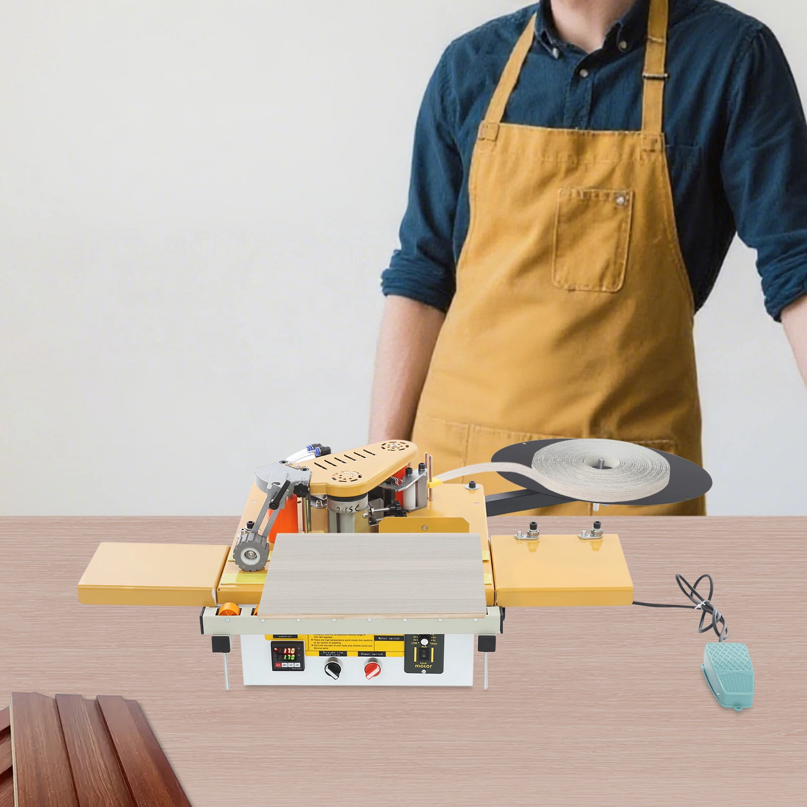 Yellow Woodworking Edge Bander Curve Straight Edge Banding Machine Woodworking Edge Banding Machine Furniture Manufacturing