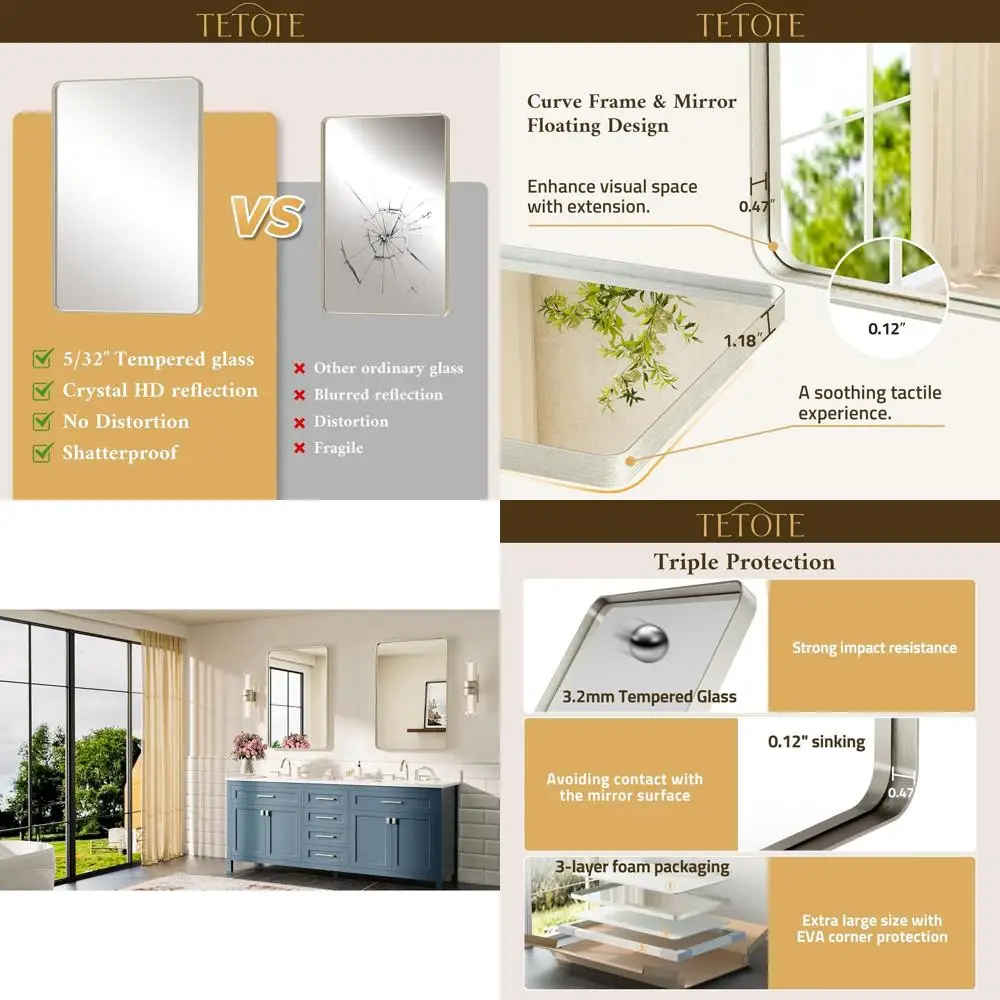 

Зеркало настенное 20x30 см из матового никеля с закаленным стеклом для ванной комнаты, горизонтальная или вертикальная установка