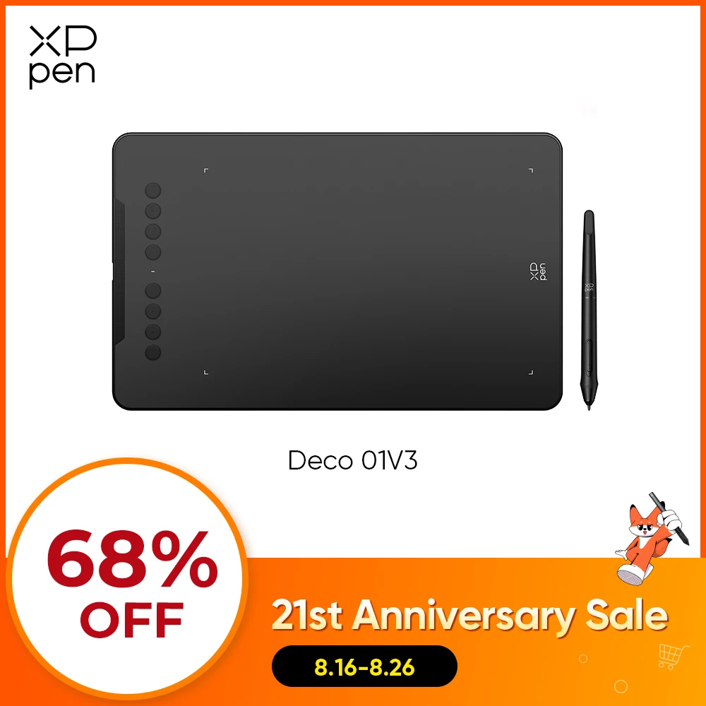 XPPen Novo Deco01V3 Tablet Gráfico Digital de 10 Polegadas com 16384 Níveis de Pressão e 8 Teclas de Atalho para Android, Windows e Mac