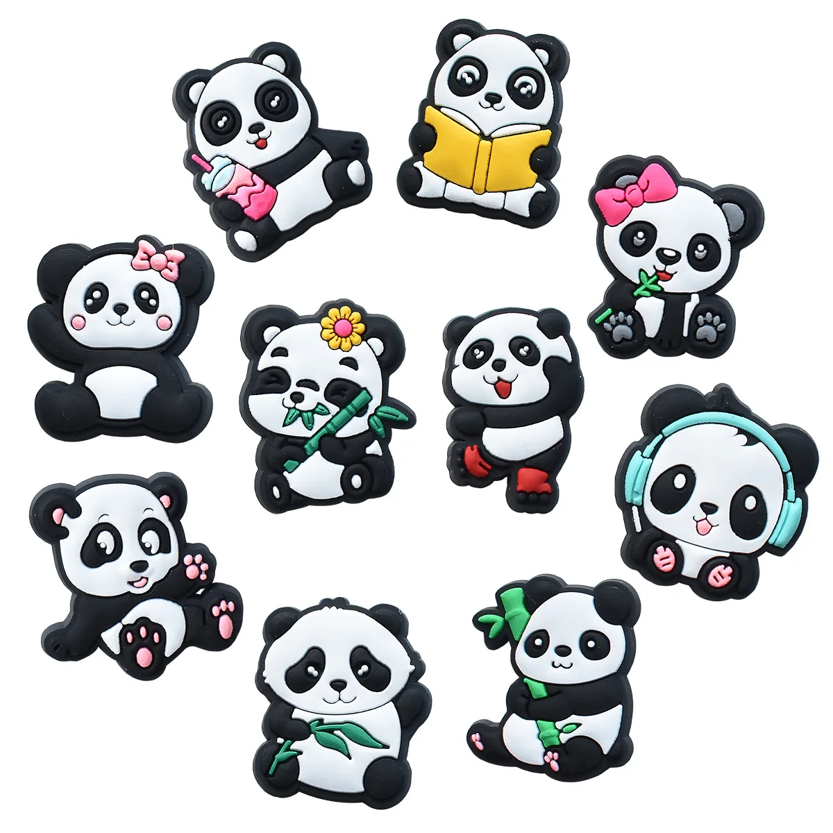 Hot Sell 1Pcs PVC Cute Pandas Shoes Charm for Crocs Buckle Kids Pins Decoration Jeans Shoe Accessories X-mas Gift Wholesale