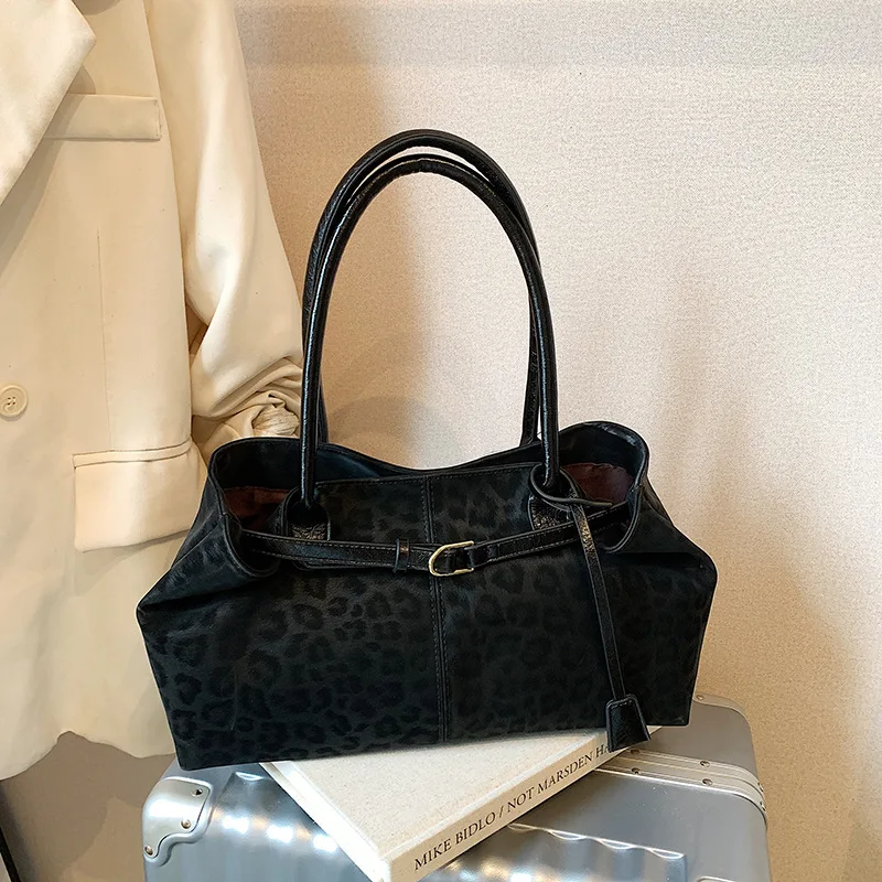 

Модная женская сумка-тоут с леопардовым принтом, ретро сумка на плечо с пряжкой на ремне, большая вместительная многофункциональная сумка с леопардовым принтом, женская сумка