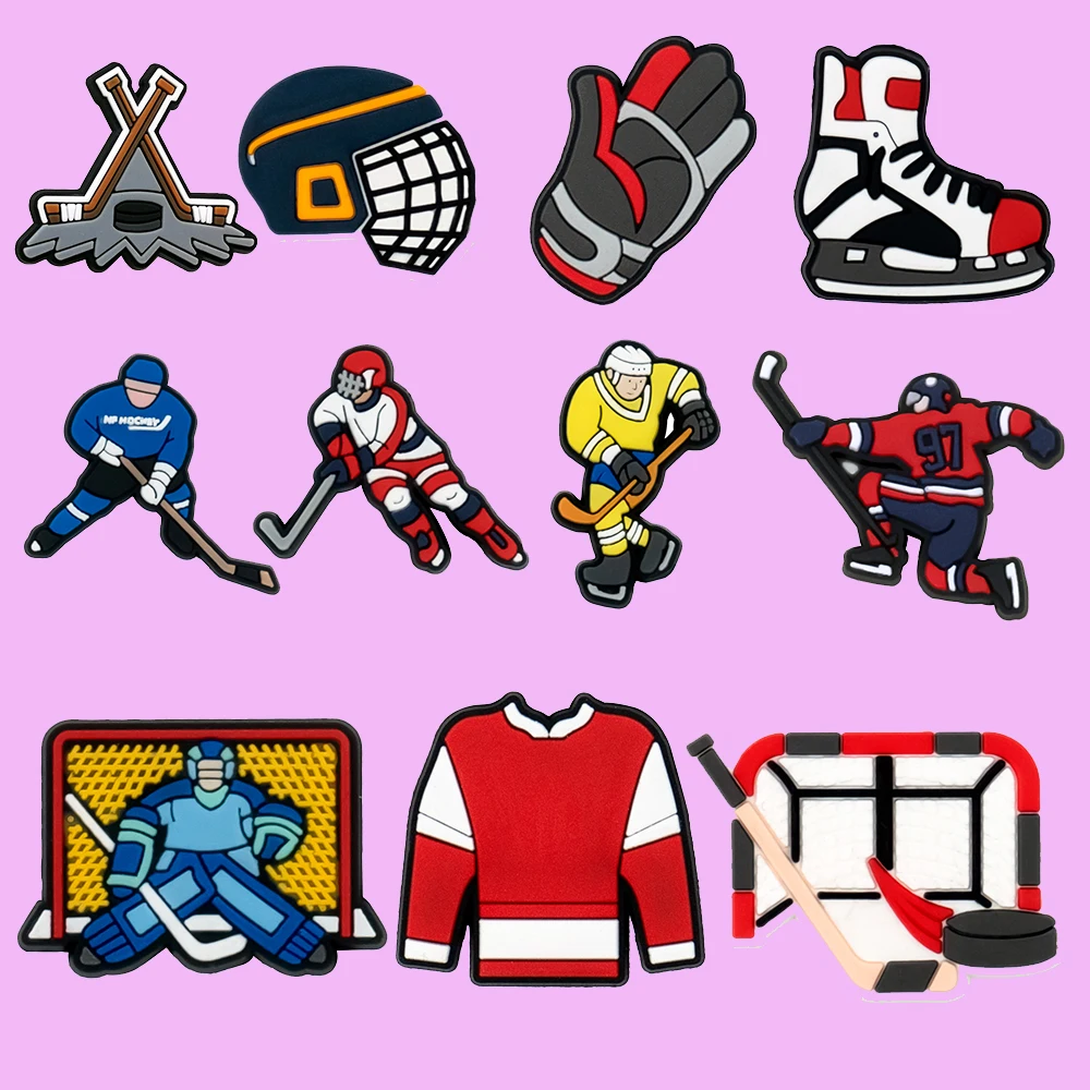 Conjunto de 11 piezas de zapatos deportivos de Hockey para hombre y mujer, dijes de estilo lindo, accesorios de calzado para zuecos, hebilla de zapato, decoración, regalos para amigos